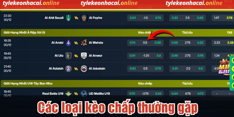 Các loại kèo chấp thường gặp